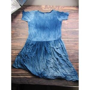 UPSTATE Womens Size XS Blue White Tie Dye Short Sleeve Asymmetric Dress